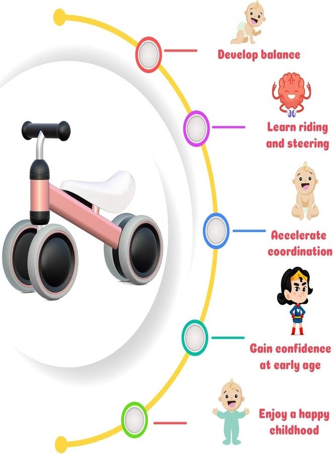 LUHI Baby Balance Bike for 1 2 Years Old Boys Girls, 4 Wheels Toddler Bike with Adjustable Seat, 12-24 Months Kids First Birthday Toy Gift-Pink (Non Adjustable Height) - Image 4